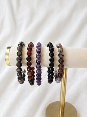 Set of 5 Gemstone Bracelets: Que Sera Chevron Amethyst Plus More